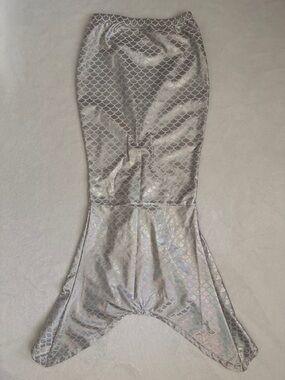 Justice | Holographic Silver Shimmer Mermaid Tail Long Swim Skirt Coverup (M)